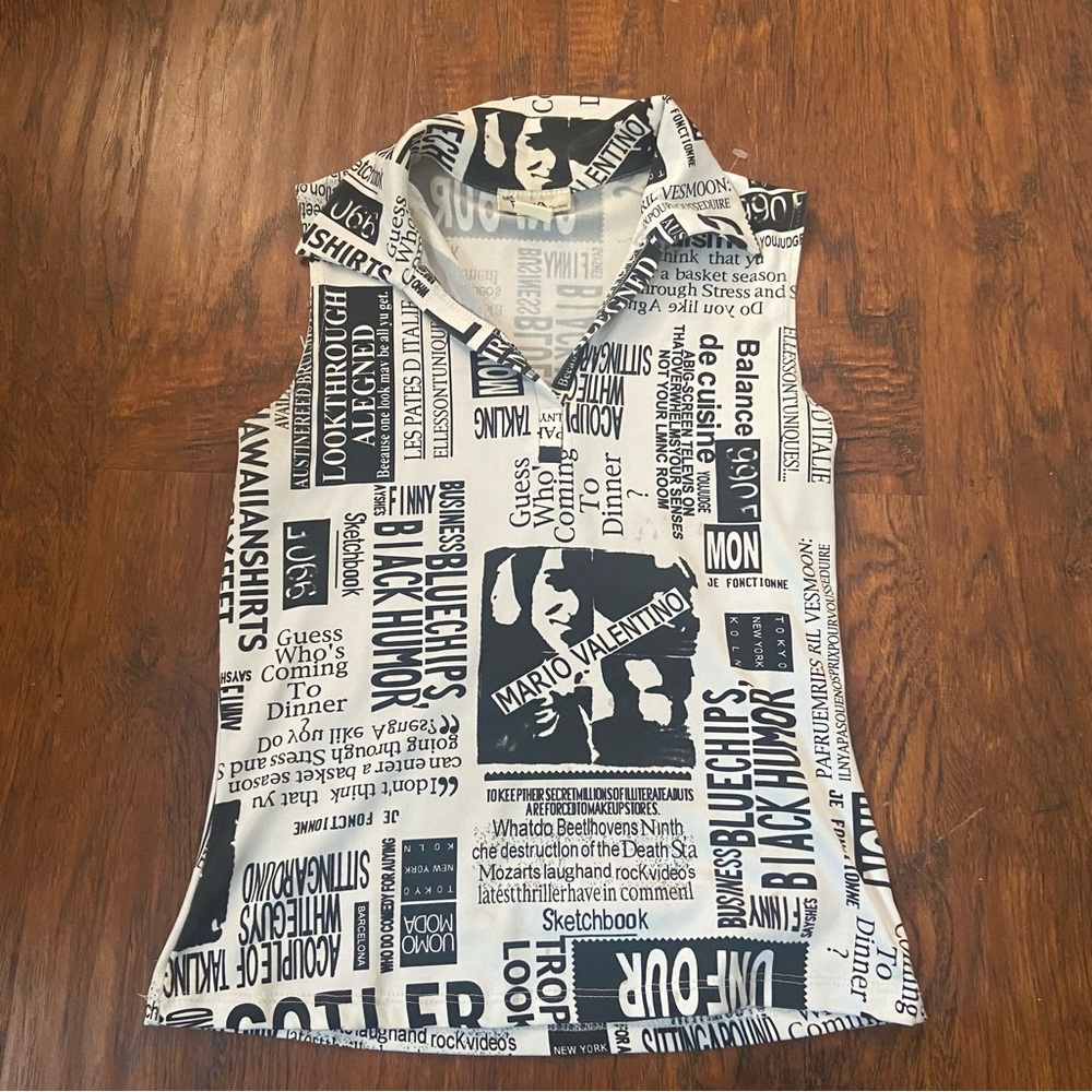 Vintage 90s y2k papaya newspaper graphic tank top